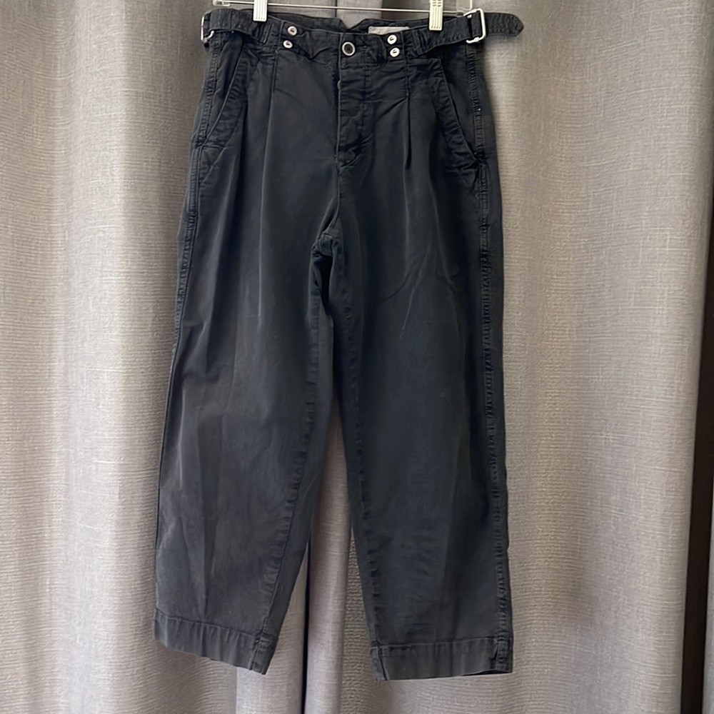 Anthropologie Cropped Pants Pleated Front Hi Waist Button Fly Straight Leg sz 27